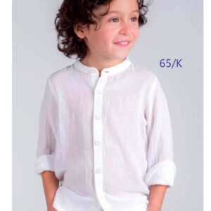 Camisa blanca algodon con mangas y cuello mao para niños