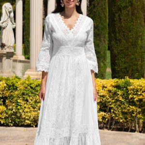 22F-543 C vestido ibicenco largo blanco puntillas bordado espiga elegante verano