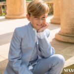 Traje de comunión lino azul de chaqueta y pantalón